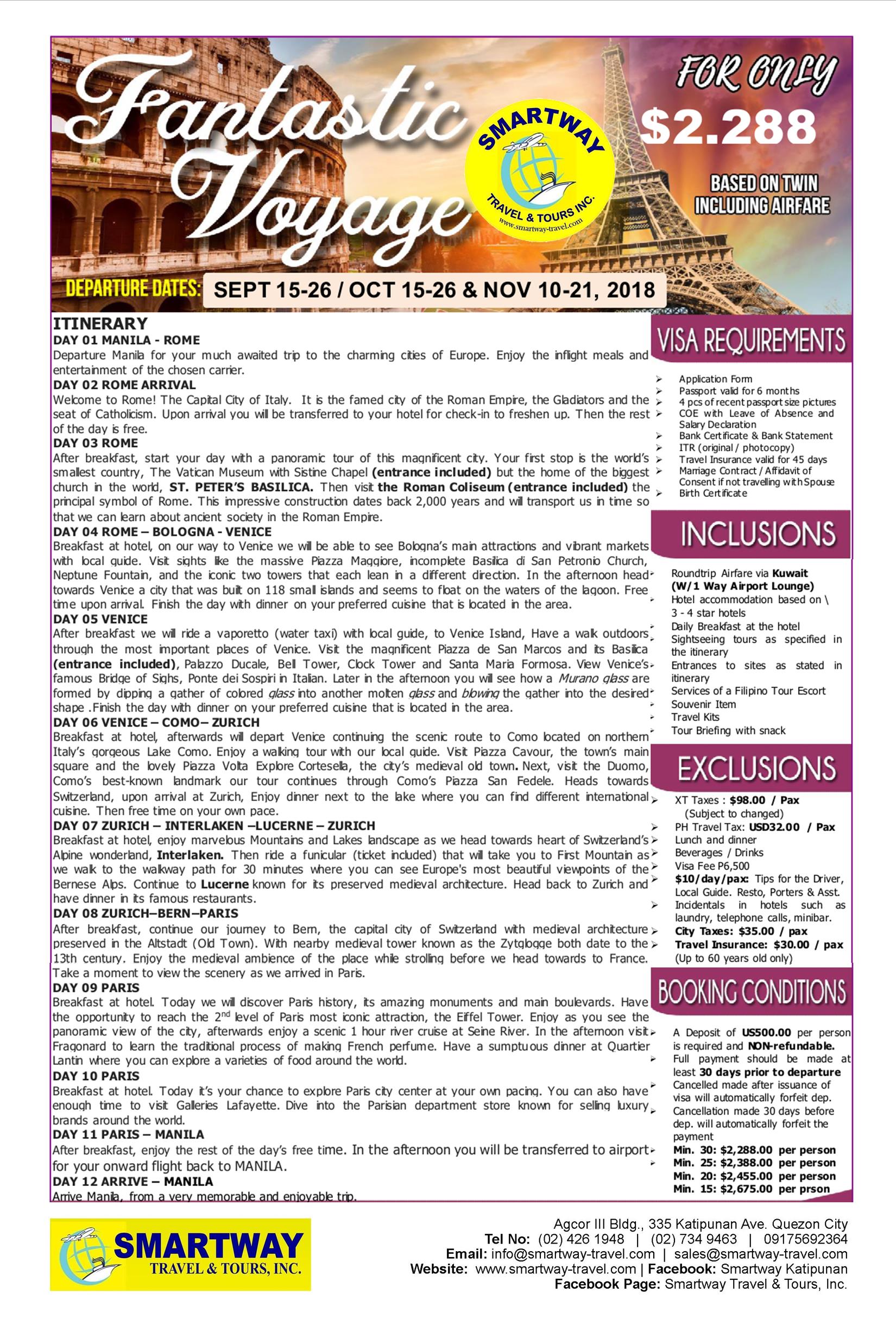 Fantastic Voyage 2018 Smartway Travel And Tours Inc Description